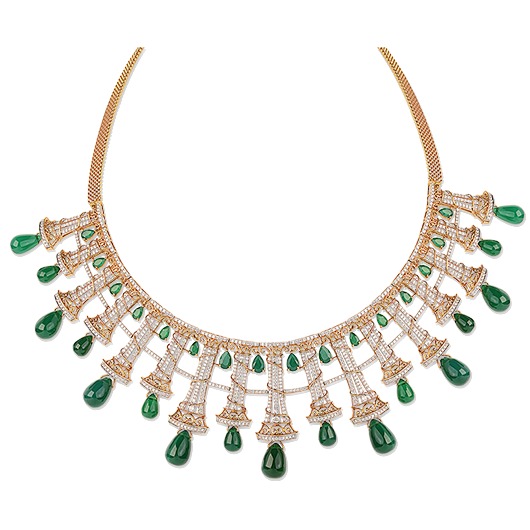 22kt gold and green diamond studded necklace jkn001