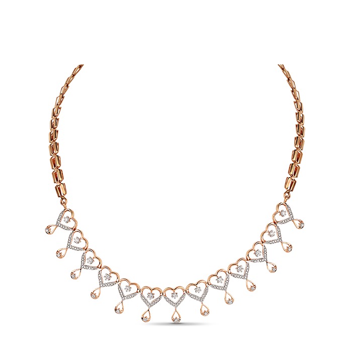 22kt, 916 hall-marked, yellow gold heart sequence of american diamonds fancy necklace jKN011
