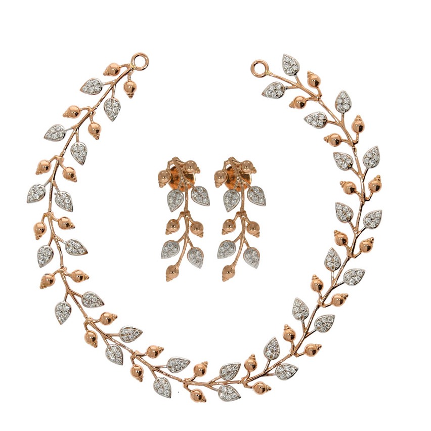 22kt, 916 Hall-Marked, white and rose gold leaf stem designed unique Necklace JKN014