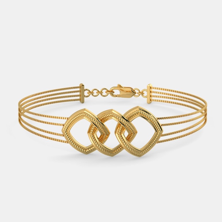 22kt, 916 Hall-Marked, Yellow Gold angled three square Design Hand Band For Women JKB315