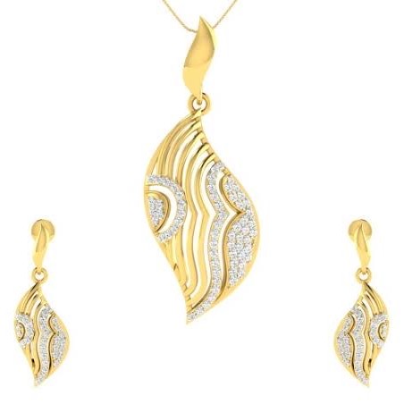 22 karat, 916 hall-marked, yellow gold fancy curvy design earrings and pendant set for women jkp003