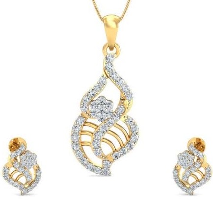22 Karat, 916 Hall-Marked, Yellow Gold freestyle 8 shape handmade diamond Design Earrings And Pendant Set For Women Jkp005