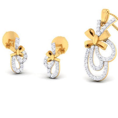 22 Karat, 916 Hall-Marked, Yellow Gold freestyle curves with bow design Pendant With Earrings Set JKP009
