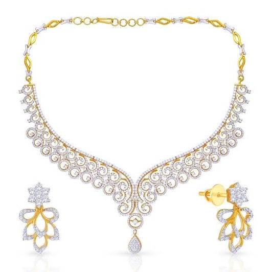 22kt, 916 Hall-Marked, Yellow Gold royal bridal Design Of Diamonds Necklace For Women Jkn022