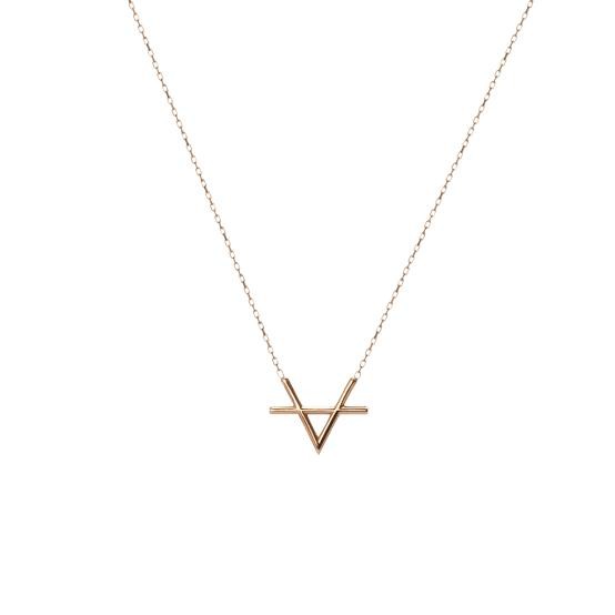 18kt rose gold delicate chain with upside down A shape pendant for women jkc007