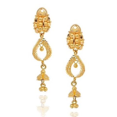 22kt, Yellow Gold long slim hanging 4 joints earrings Jke118.