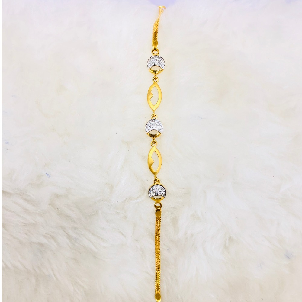 22kt, 916 hall-marked, yellow gold ovals and rounds shape structures design hand band for women nmj