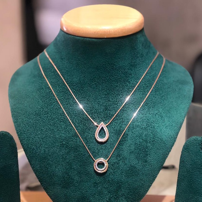 18Kt Rose Gold Delicate Double Layer Pendant Chain