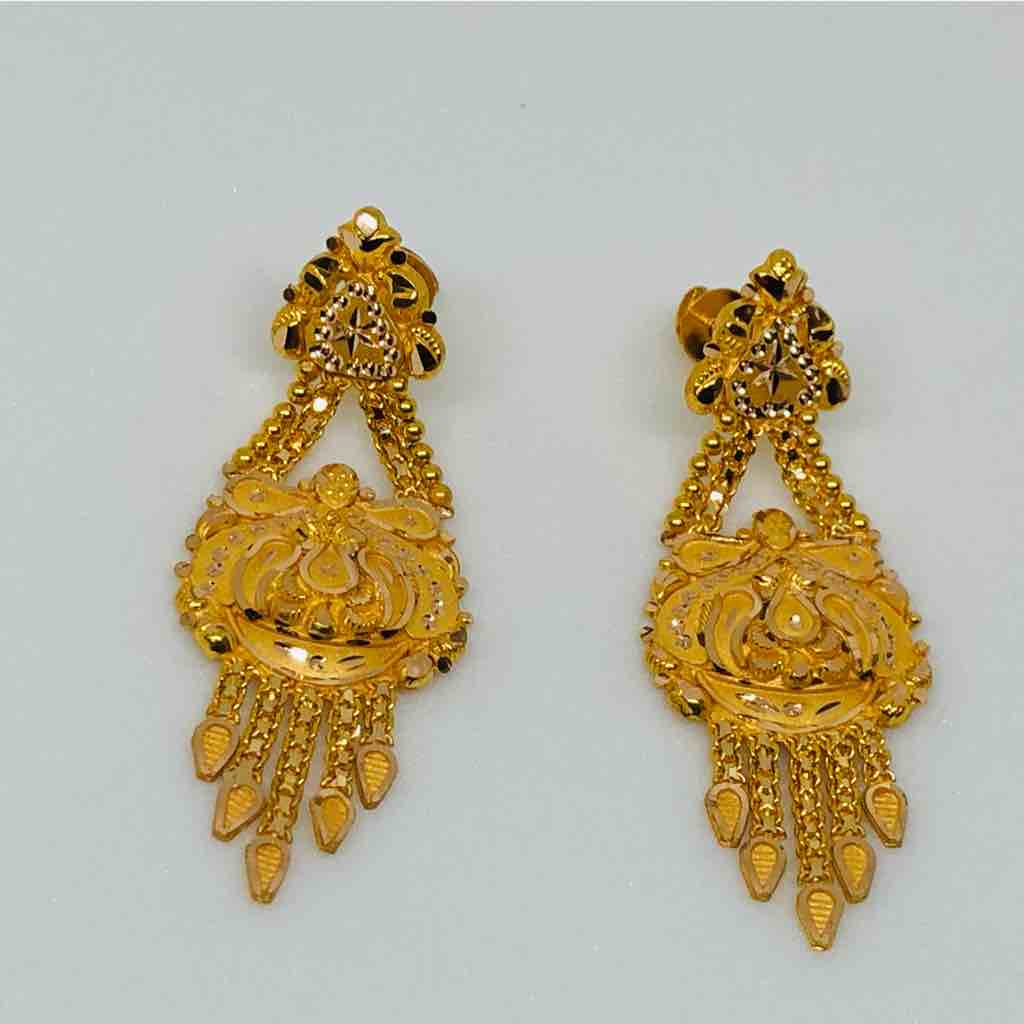 18kt long plain gold ladies earring