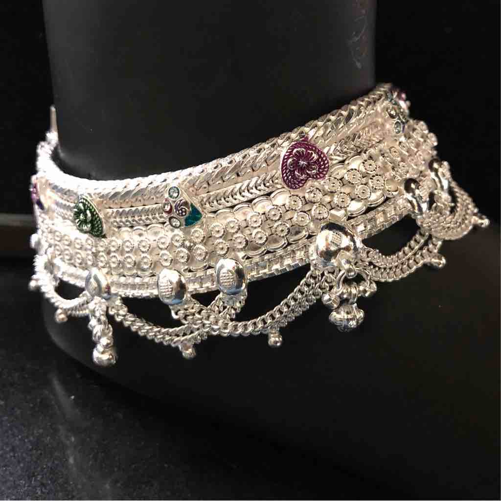 925 Silver Antique Heart Design Broad Payal - Image 4