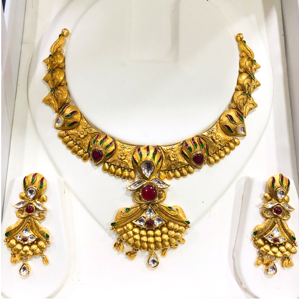 916 Gold Attractive Jadtar Necklace Set