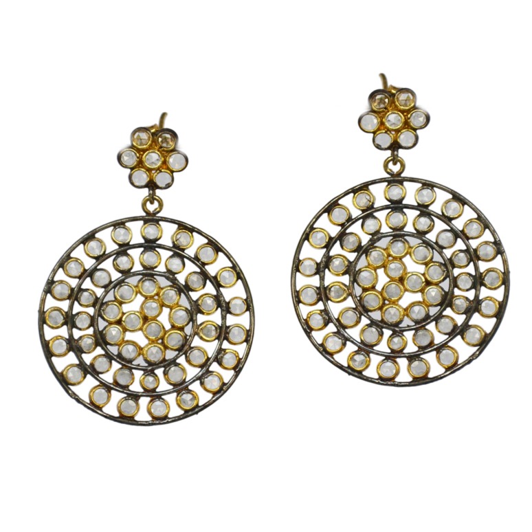 Silver Stylish Round Shape Stone Earrings