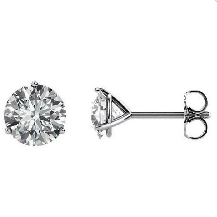Round Brilliant Cut 4 CT Diamond Earring Solid 14K Hallmarked White Gold Earring Stud