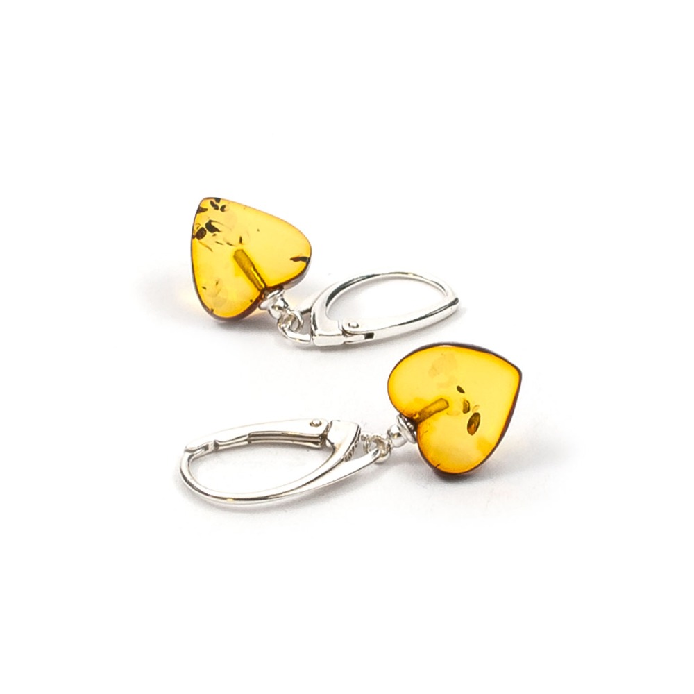 925 Silver Heart Shape Amber Earrings
