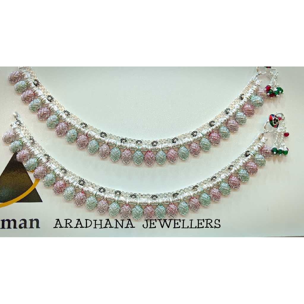 Colourful Pink and Green Silver Thick Payal