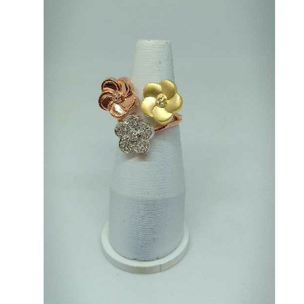 18KT Tri Colored Flower Shape Rose Gold Ladies Ring