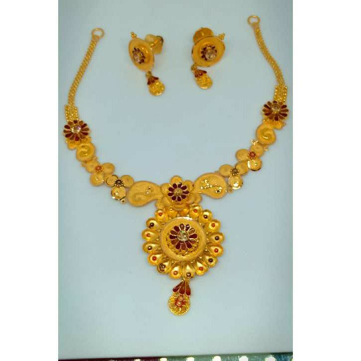 22KT Red Stoned Semi Antique Necklace Set