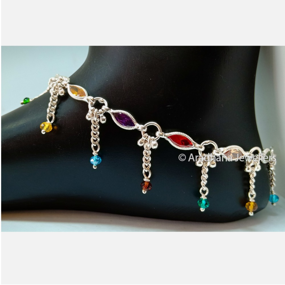 Designer Colourful Stone Silver Payal
