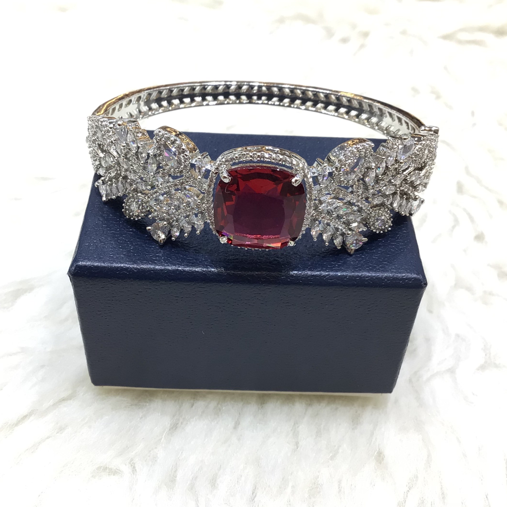 Silver Forming Maroon Stone Bracelet - Image 3
