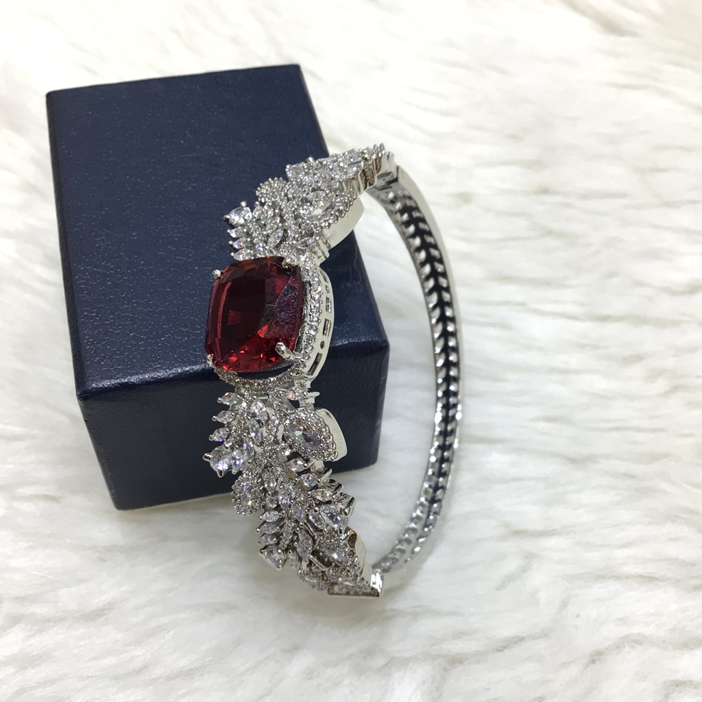 Silver Forming Maroon Stone Bracelet - Image 2