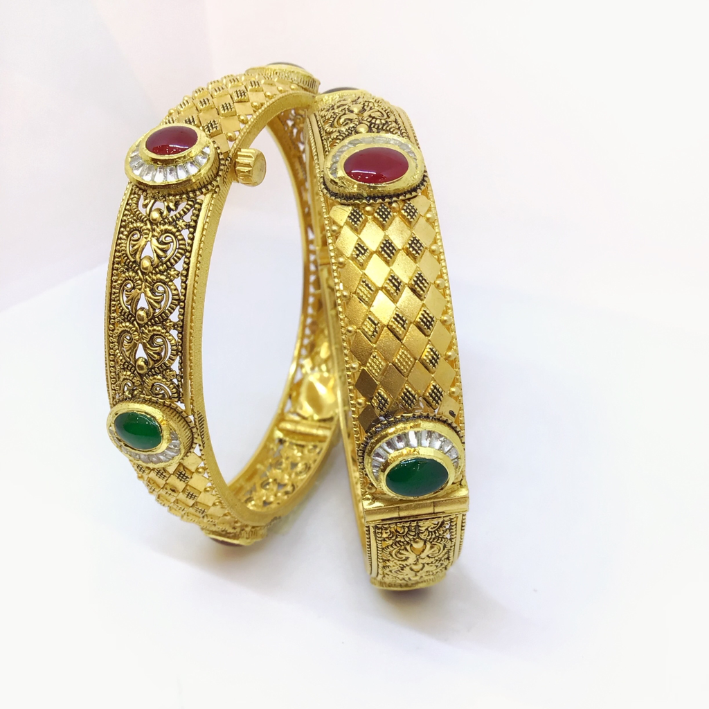 916 Gold Antique Color Stone Bangles - Image 2
