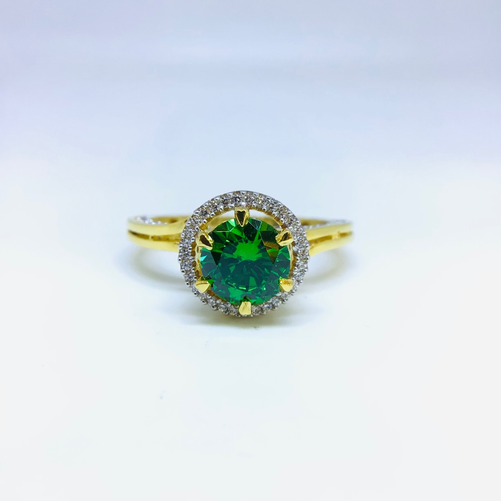 FANCY GREEN STONE GOLD RING - Image 2