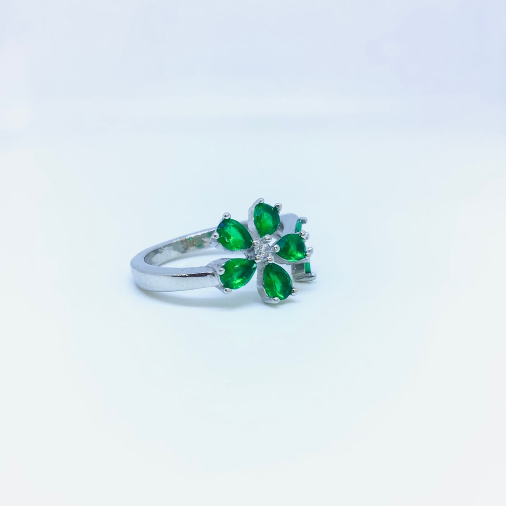 FANCY STERLING SILVER GREEN STONE RING - Image 2