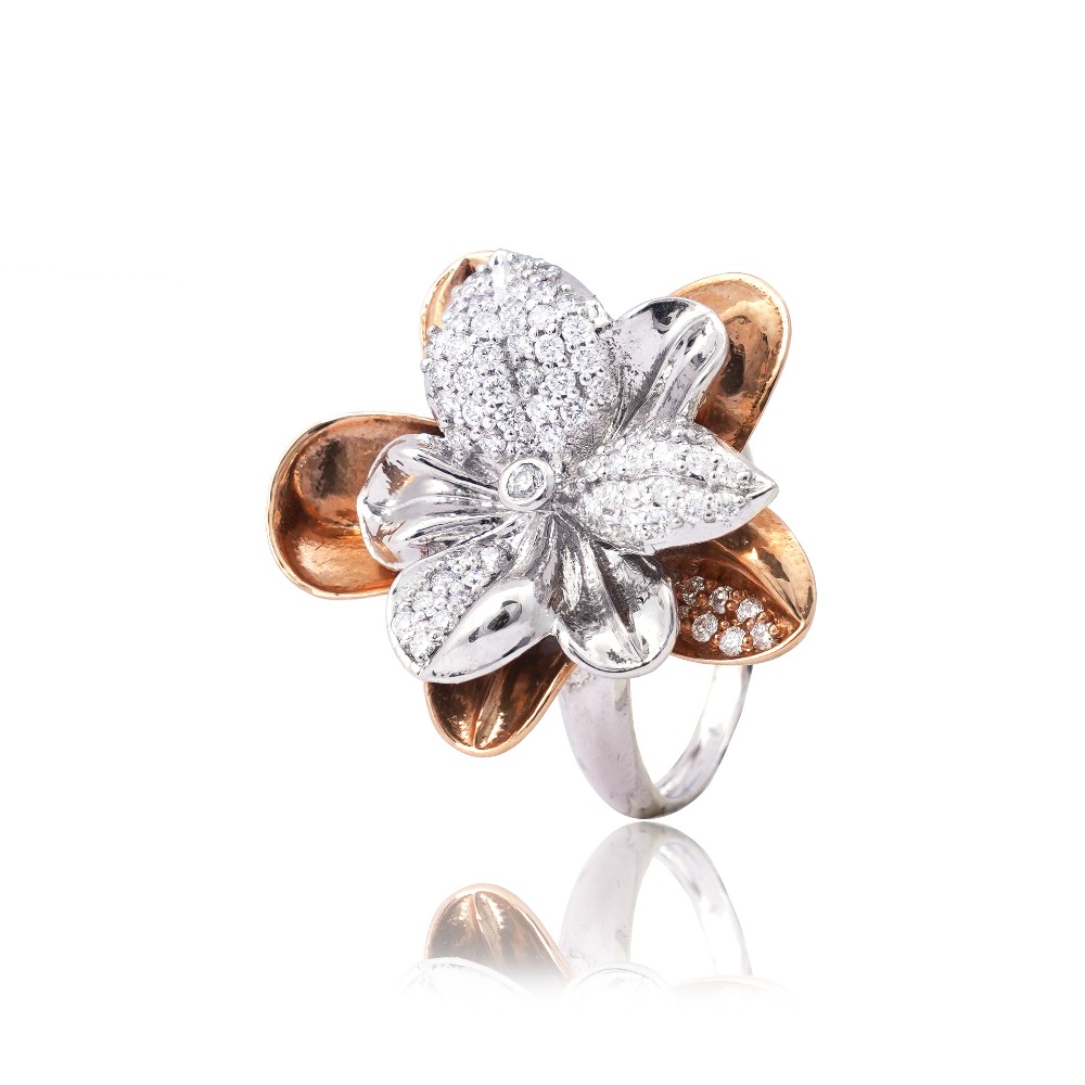 Floral Design Double Tone Diamond Ring - Image 4