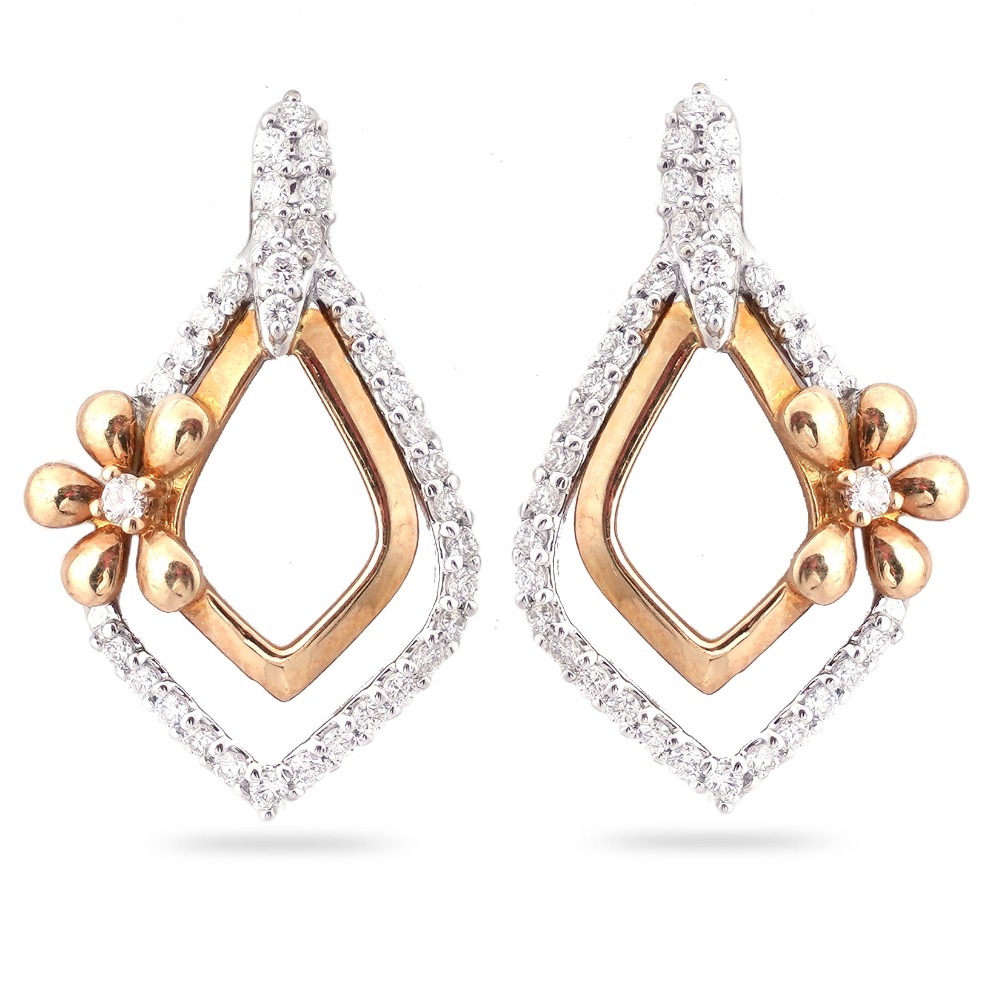 Gold New Stylish Flower Design Diamond Earring