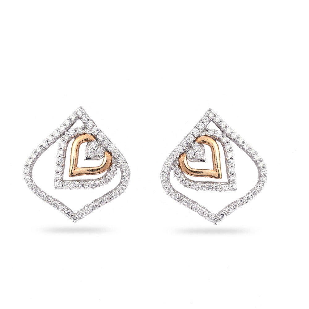 22KT Hallmark Gold Leaves Diamond Design Earring