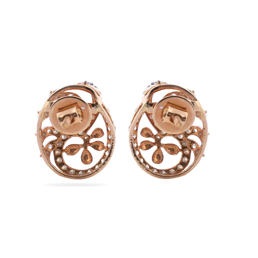 916 Flower Design Gold Diamond Earring - Image 4