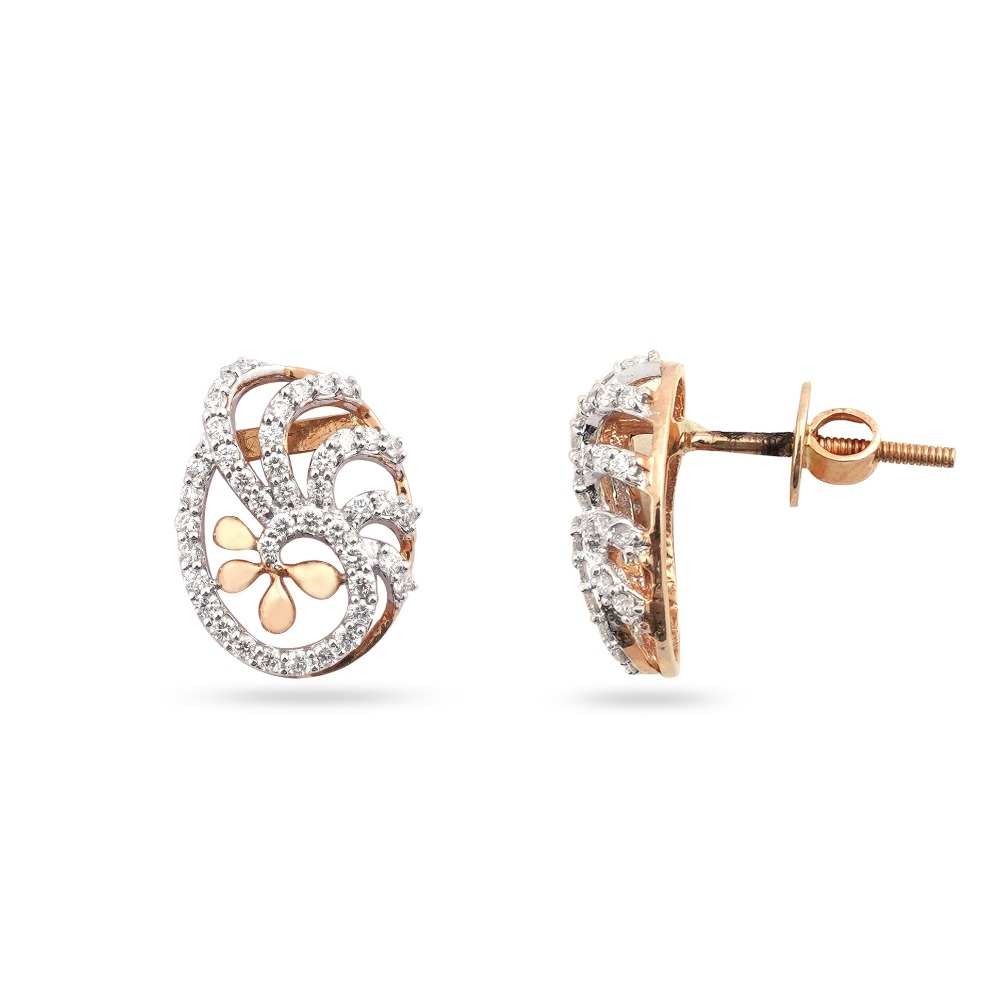916 Flower Design Gold Diamond Earring - Image 3