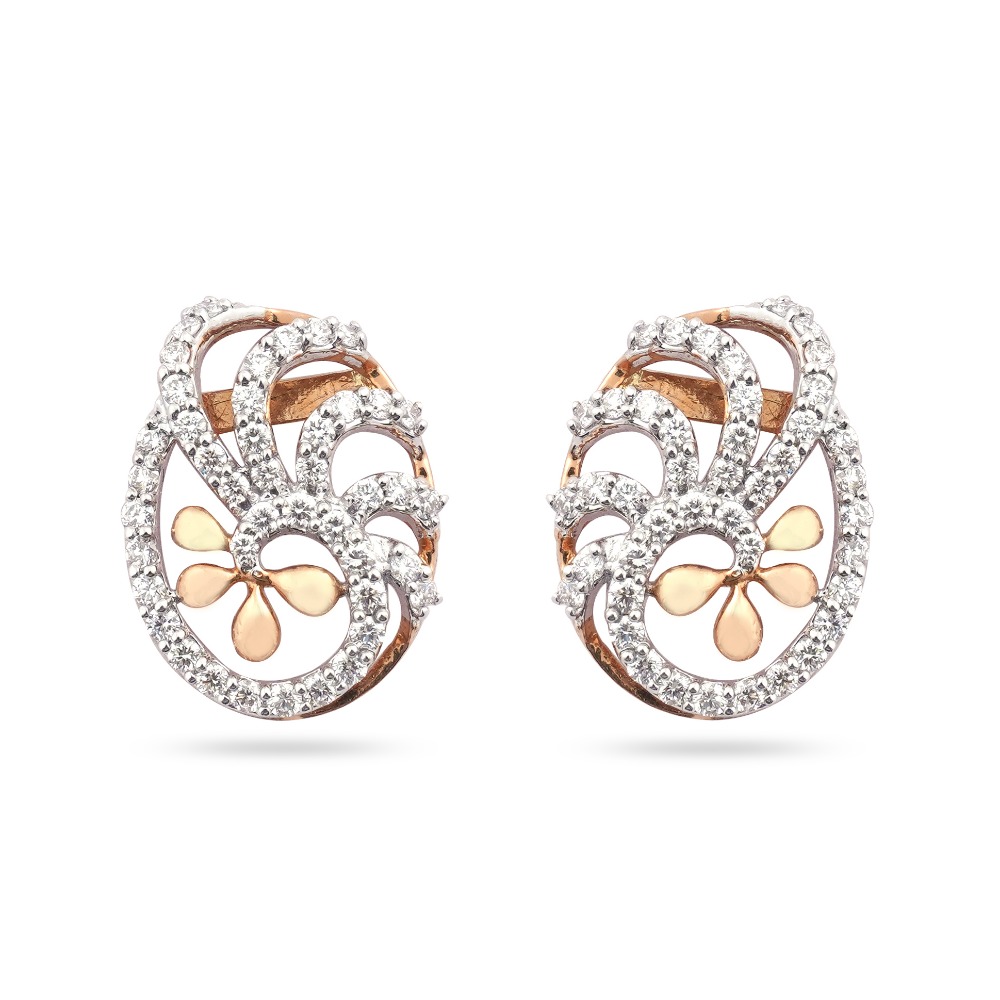916 Flower Design Gold Diamond Earring