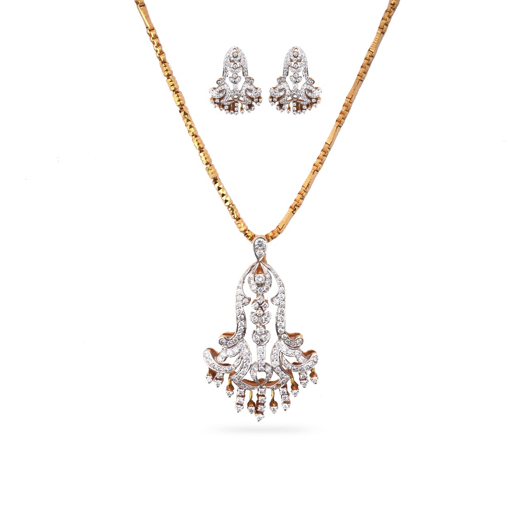22K Gold Designer Diamond Pendant Set