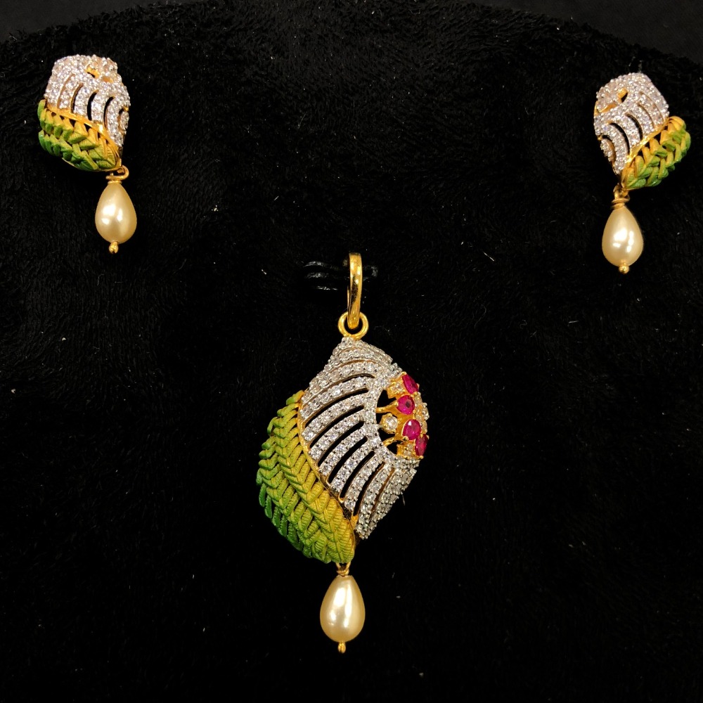 Colorful cz diamond pendant set