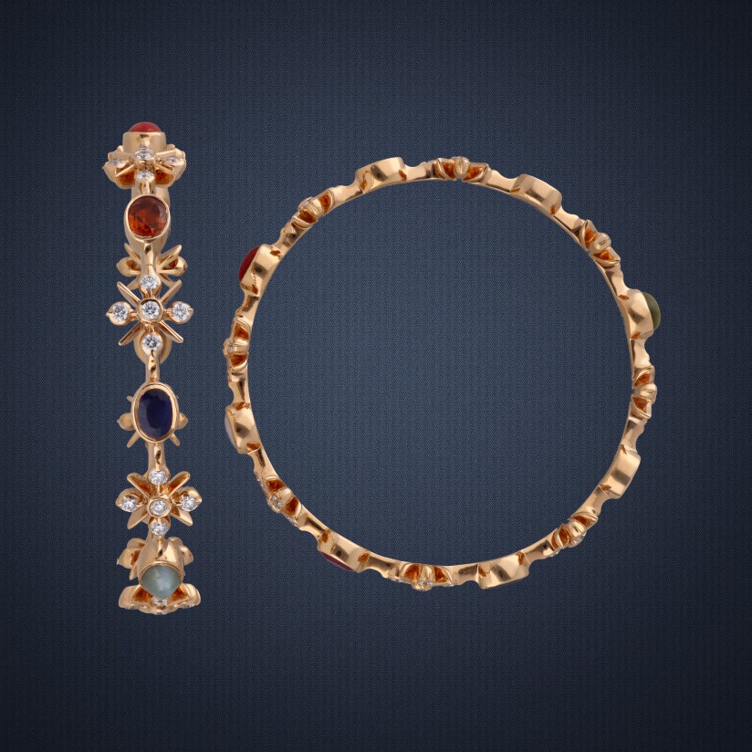 22KT Gold Colorful Stone Bangle