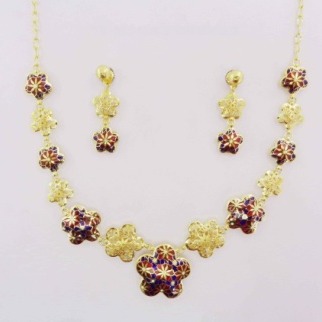 916 Gold Flower Shape Meenakari Necklace Set