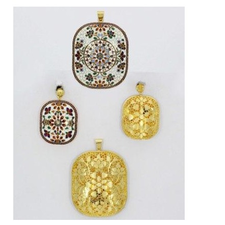 916 Gold Meena  Pendant  Set