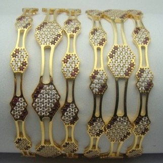 916 Gold CNC CZ Stone Fancy Bangles