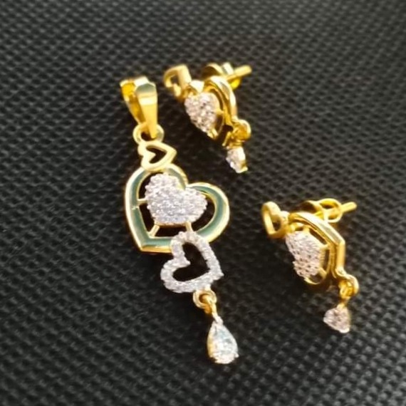 916 gold CZ Double Heart Design Pendant Set