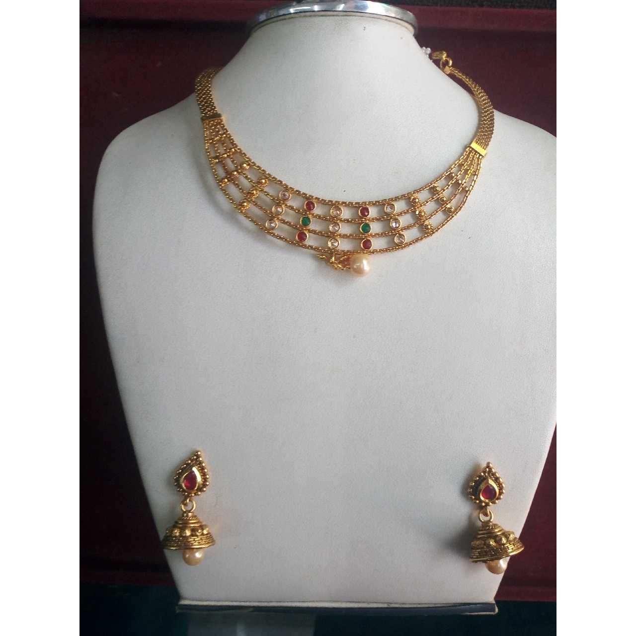 Gold Copper Plated Antique Polki Necklace Set