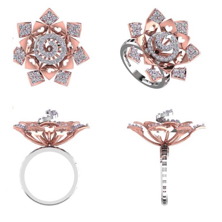 Rose Gold Diamond Floral Designer Rings
