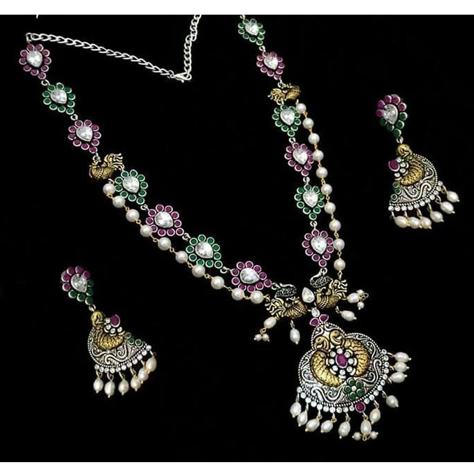 Brass Ladies German Silver Indian Necklace Set
