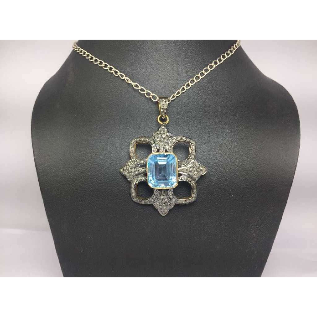 925 Silver Necklace With Aqua Blue Diamond