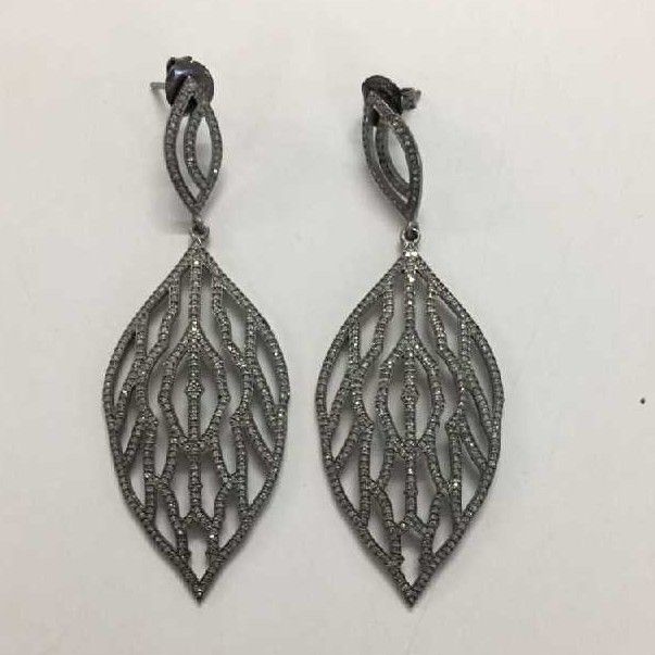 925 Silver Oxidise  Natural Diamond Earrings
