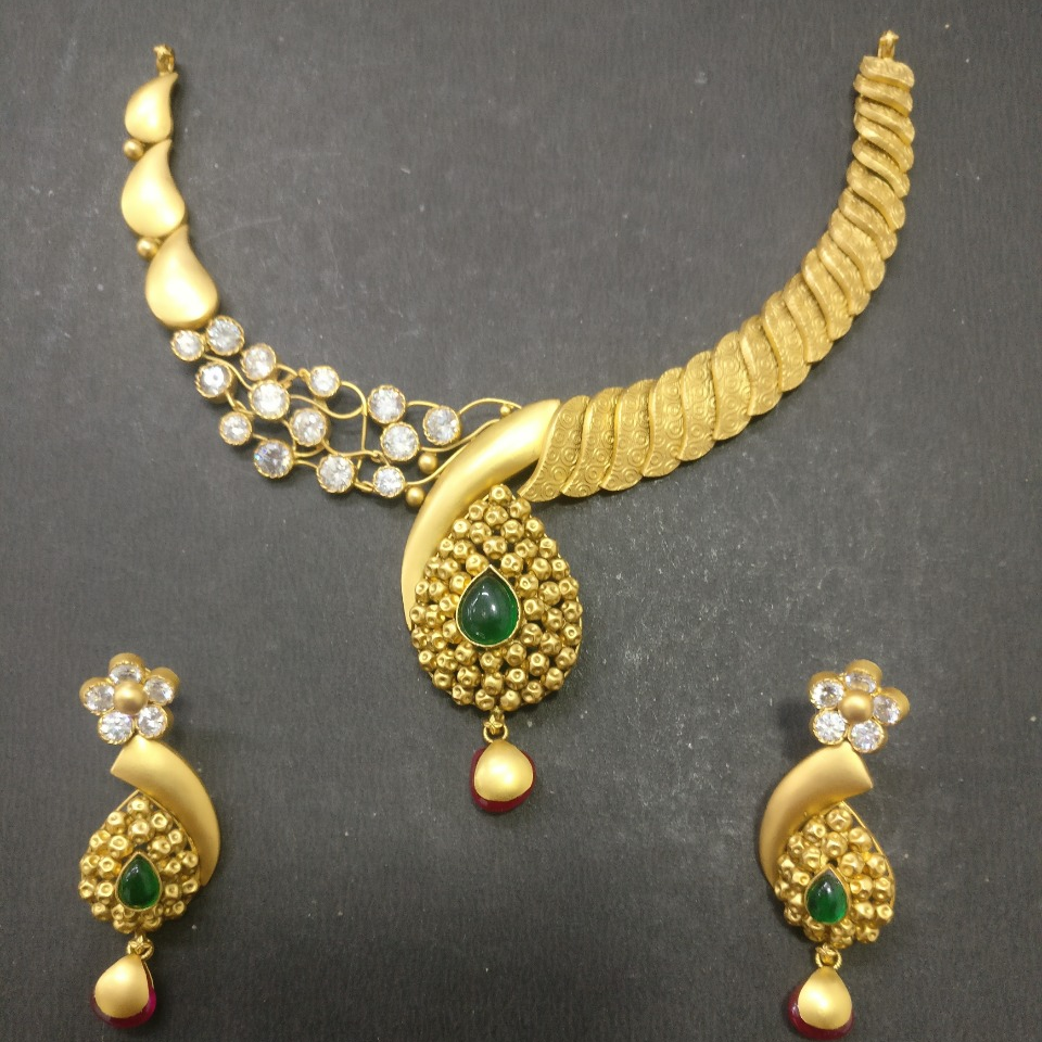 916 gold antique mango design necklace set