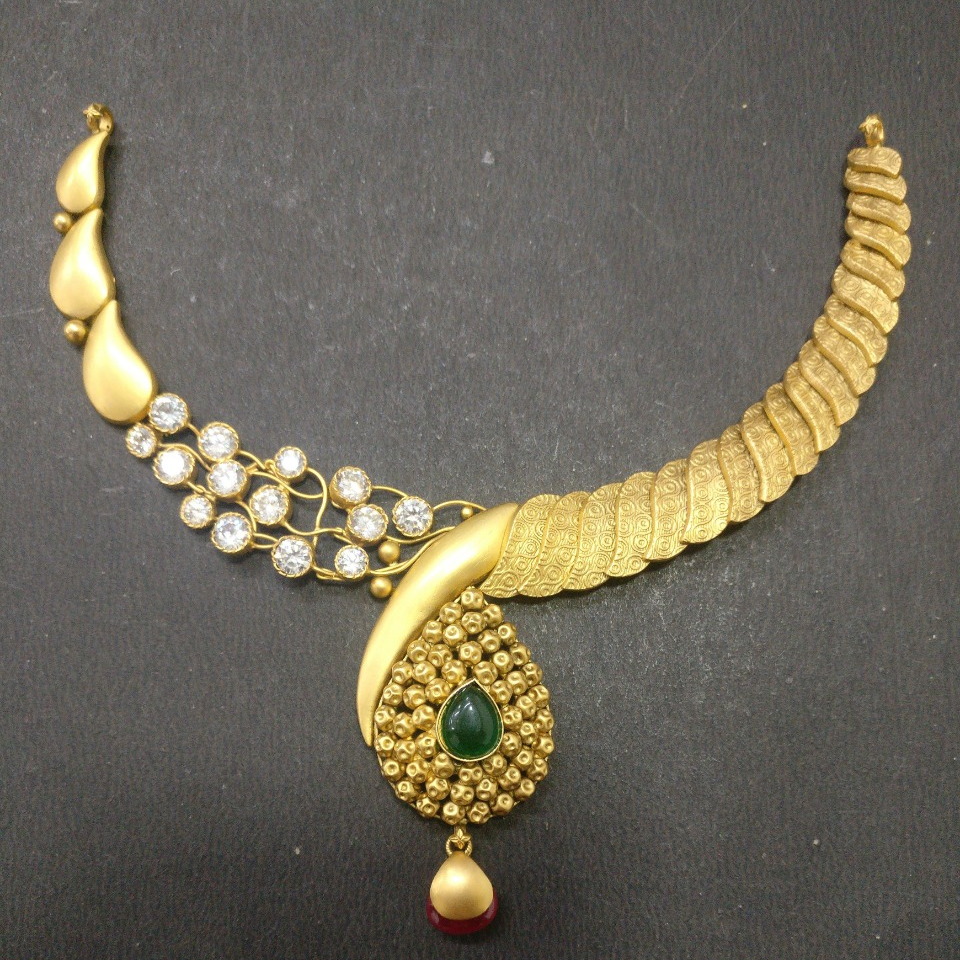 916 gold antique mango design necklace set
