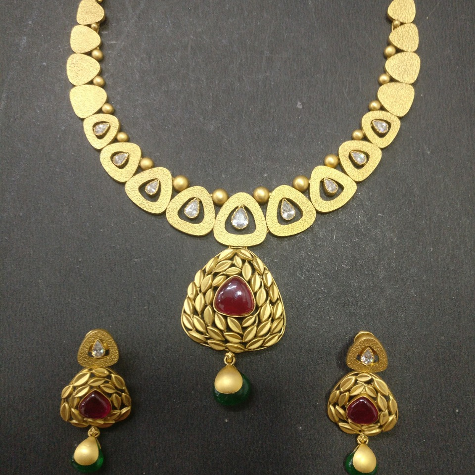 916 gold antique bridal necklace set