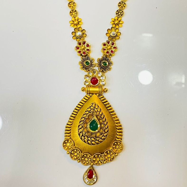 22K Gold Jadtar Long Necklace Set