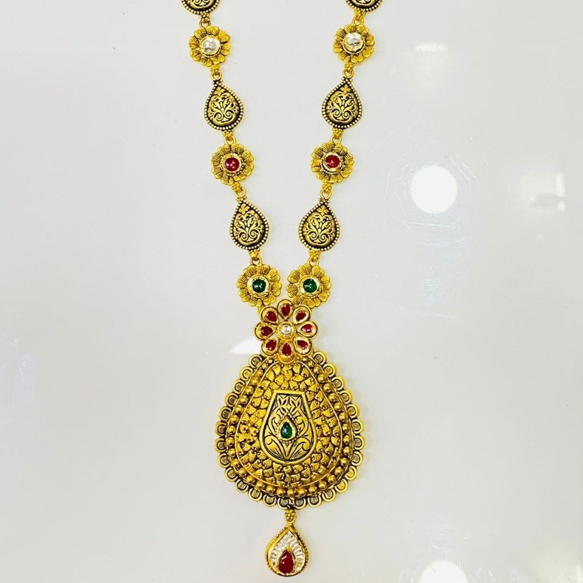 22K Gold Color Stone Long Necklace Set